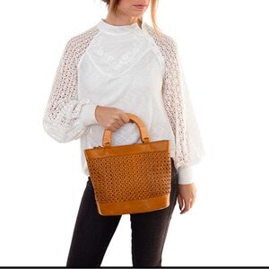 Havana Vegan Leather Wood Handle  Tan Tote Handbag